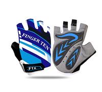 FINGER TEN Gants Velo Enfant Cyclisme Junior Running VTT Moto Demi-Doigt poignée Paire de Valeur, Gant Gel Résistant à l'abrasion Antideparant Mitaines Taille Petit Vert Rose Bleu (Bleu, XL)