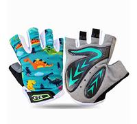 FINGER TEN Gants Velo Enfant Cyclisme Junior Running VTT Moto Demi-Doigt poignée Paire de Valeur, Gant Gel Résistant à l'abrasion Antideparant Mitaines Taille Petit Vert Rose Bleu (Cyan, XL)