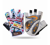 FINGER TEN Gants Velo Enfant Cyclisme Junior Running VTT Moto Demi-Doigt poignée Paire de Valeur, Gant Gel Résistant à l'abrasion Antideparant Mitaines Taille Petit Vert Rose Bleu (Orange, L)