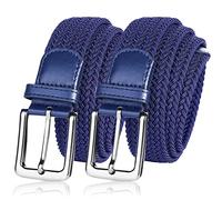 FINGER TEN Golf Ceinture Unisex Elastic Tressé Ceinture pour hommes et femmes 2 Pack, Vintage Tissu Élastique Tissé Tressé Extensible pour Jeans Golf Sports (41''(105cm) Fits Waist 34''-38'', Bleu)