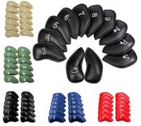 FINGER TEN Lot de 12 Housses de tête de Club de Golf en Fer synthétique - pour Homme et Femme - Couleur : Noir, Bleu, Rouge, Ajustement Universel - pour Nike Callaway Titleist Ping, Bleu - 12 pièces.