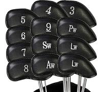 FINGER TEN Lot de 12 Housses de tête de Club de Golf en Fer synthétique - pour Homme et Femme - Couleur : Noir, Bleu, Rouge, Ajustement Universel - pour Nike Callaway Titleist Ping, Noir - 12 pièces.