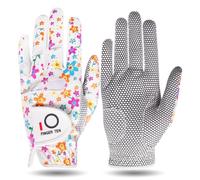 FINGER TEN Lot de 2 Gants de Golf pour Femme Main Gauche ou Droite - Taille M, S, L - Design Professionnel (2 Fleur, Large, Gauche)