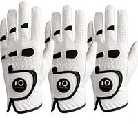 FINGER TEN Lot de 3 gants de golf pour homme main gauche et droite avec marqueur de balle en cuir Cabretta - Résistants à l'usure - Taille L (portés à la main gauche)