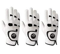 FINGER TEN Lot de 3 gants de golf pour homme main gauche et droite avec marqueur de balle en cuir Cabretta - Résistants à l'usure - Taille L (portés à la main droite)
