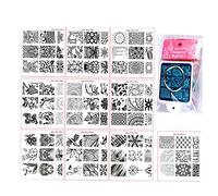 FingerAngel - Lot de 10 plaques d’estampage pour ongles + 1 tampon + 1 raclette - Modèle d’estampage pour Nail Art