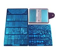 FingerAngel Lot de 8 plaques de tampons à ongles + 1 tampon à ongles avec grattoir + 1 sac de rangement pour ongles - Plaque d'estampage
