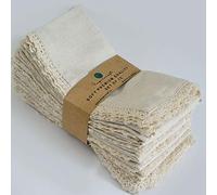 FINGERCRAFT Lot de 12 Serviettes de Table surdimensionnées en Coton et Lin 50,8 x 50,8 cm avec Coins à onglets naturels de qualité supérieure avec Dentelle élégante pour Un Usage Quotidien