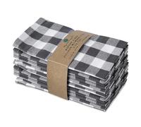 FINGERCRAFT Lot de 12 serviettes en tissu de coton de qualité supérieure, 50,8 x 50,8 cm, coins en onglet, douces et durables, de qualité hôtelière, motif carreaux blanc anthracite