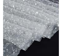 FINGERINSPIRE 0.9m Tissu en Tulle Pailleté Avec Paillettes et Perles Tissu en Tulle Perlé à Paillettes 130cm Large Tissu en Tulle à Mailles Blanches Tissu Tulle Perlé à Coudre pour Voiles de Mariage