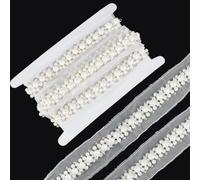 FINGERINSPIRE 1.7m Bordure en Dentelle Perlée 48mm de Large Ruban de Bordure en Dentelle Perlée Blanche Avec Perles et Strass Tissu en Maille Dentelle Perlée pour Robe de Mariée Vêtements Couture DIY