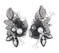 FINGERINSPIRE 1 Paire 114x65x15mm Applique Perles de Perles Blanches Patch Fleur en Strass Embellissement de Robe de Mariée pour Artisanat DIY Décor Peigne Cheveux Mariée Décor Florale Noire à Coudre