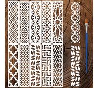 FINGERINSPIRE 10 Pcs Pochoirs de Bordure Géométriques avec 1 Pinceau Plastique 30x7,5cm Pochoirs de Formes Géométriques Pochoir de Fond de Bord de Livre Rectangulaire pour Bois Mur Meuble DIY
