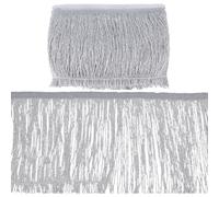 FINGERINSPIRE 10m Bordure à Franges Scintillantes de 15cm de Large Polyester Bordure en Dentelle à Franges Blanche Argentée Métallique Bordure en Dentelle à Franges à Coudre pour DIY Robe Danse Latine