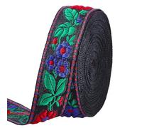 FINGERINSPIRE 10m Ruban Brodé Fleur Style Ethnique 29mm de Large Ruban Brodé Fleur Noir Feuille Florale Rubans Tissés Brodés Bordure Florale en Polyester pour Vêtements Projets de Décoration