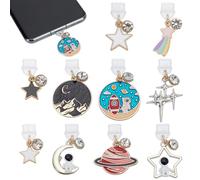 FINGERINSPIRE 10Pcs Bouchon Anti-Poussière pour Téléphone Portable de Type C avec Pendentifs en Alliage Émaillé Breloques sur Le Thème de l'espace des Étoiles de la Lune des Planètes Bouchons