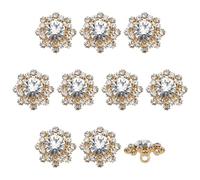 FINGERINSPIRE 10Pcs Boutons de Fleur en Cristal 16.5mm Boutons à Coudre Floraux en Cristal Clair Avec Strass à 1 Trou Bouton en Alliage Doré Bouton à Tige pour Décoration Bouquets DIY