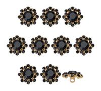 FINGERINSPIRE 10Pcs Boutons de Fleur en Cristal 16.5mm Boutons à Coudre Floraux en Cristal Noir Avec Strass à 1 Trou Bouton en Alliage Doré Bouton à Tige en Cristal pour Décoration de Bouquets DIY