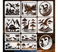 FINGERINSPIRE 10Pcs Pochoir de Peinture Dinosaures Avec Pinceau 15/30cm Période Jurassique Plantes et Dinosaures Motif Dessin Modèle DIY Art Décor Pochoir pour Peinture sur Bois Mur Tissu Meubles