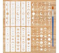 FINGERINSPIRE 10Pcs Pochoirs Phase de Lune pour Peinture Avec Pinceau 28x5cm Réutilisable Pochoir Étoile de Lune Pochoir D'Arrière Plan Plastique Pet Bordure Thème pour Décoration Murale