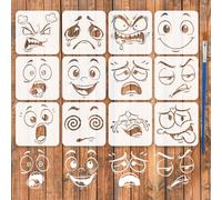 FINGERINSPIRE 12 Pcs Pochoirs Expressions Abstraites avec Pinceau 10x10 cm 12 Styles Pochoirs Expression Faciale Pochoir Thème Personnage pour Peinture sur Bois Mur Tissu Meuble DIY Déco Maison