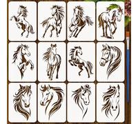 FINGERINSPIRE 12 Styles Pochoirs de Cheval Encre Avec Un Pinceau Pochoirs Peinture Tête de Cheval 29.7x21cm Pochoir Motif de Chevals Au Galop Pet Modèle de Thèmes Animaux pour Meubles Tissu Mural Bois