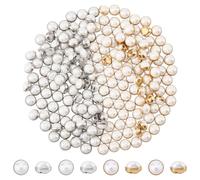 FINGERINSPIRE 120 Pièces Mini Boutons Perles Blancs Diamètre 6mm Or Couleur Platine Boutons Perles en Laiton Bouton de Couture Mini Demi-Rondes à 4 Trous Bouton Perle pour Décoration Vêtement