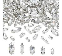 FINGERINSPIRE 120Pcs Strass Œil de Cheval à Coudre 5 Tailles Strass en Verre Avec Monture en Laiton Platine Breloques en Cristal Couleur Cristal pour Robes de Mariée Costumes et Bricolage