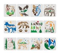 FINGERINSPIRE 12PCS / Set Pochoirs Ours Cerf Aigle Lapin Loup, 30x30cm Pochoirs Animaux Tigre Griffe d'Éléphant pour Le Dessin, Pochoirs Faune pour Peinture sur Bois Tissu Toile Murs Pochoir