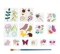 FINGERINSPIRE 14Pcs Pochoir Fleurs et Animaux Avec Pinceau 15cm /20cm /30cm Pochoir Fleurs Feuilles Papillon Oiseau Lapin Abeille Pochoirs D'Art et D'Artisanat pour Peinture sur Bois Tissu Sol Mur
