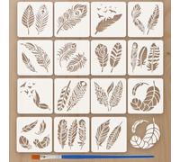 FINGERINSPIRE 15Pcs Pochoir à Plumes Réutilisable de 15x15cm Avec Pinceau en Plastique pour Dessiner Des Oiseaux Volants Magnifiques Pochoirs à Plumes Motifs Fantaisie pour la Décoration