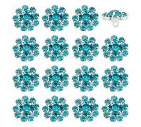 FINGERINSPIRE 16 Pièces Boutons Ronds en Cristal Bleu - 12mm, Tige en Laiton Argenté - Pour Vêtements et Décoration DIY
