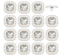 FINGERINSPIRE 16Pcs Bouton Carré en Fausses Perles Transparentes en Alliage D'Argent de 20 mm Boutons à Tige en Strass Avec 1 Trous Incrustés de Strass pour Embellissements Faits à la Main