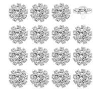 FINGERINSPIRE 16Pcs Bouton en Strass 12mm Diamètre Boutons Ronds en Cristal Transparent Avec Trou 1.4mm Tige en Laiton Argenté Boutons en Strass pour Vêtement Fleur Bouton Strass pour Décoration DIY