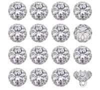 FINGERINSPIRE 16Pcs Bouton en Strass Argenté 12X9.5mm Laiton Transparent Avec Tige en Zircone Cubique Boutons en Strass Cristal Bouton D'Embellissement Rond et Plat en Strass pour Vêtements Faits Main
