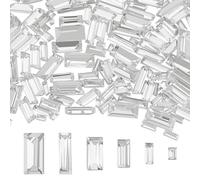 FINGERINSPIRE 180Pcs Mini Strass Transparents à Dos Pointu 6 Tailles Rectangulaires en Verre à Facettes Petits Strass Transparents Sans Trou Embellissement de Bijoux en Cristal Avec Dos Plaqué Argent