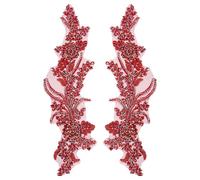 FINGERINSPIRE 1Pair Appliques Fleur Strass Verre 340x95x5mm Patch d'Applique Strass Rouge Brique Broderie Fleur Cristal Applique Patches en Tissu Perlé à Coudre pour Accessoires de Robe de Mariée