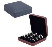 FINGERINSPIRE 2 Couleurs Boîte De Rangement Pour Bagues Cuir 12x12x4,3cm Boîte Rangement Portable Pour Bagues Noir/FireBrick Carré En PU Cuir Velours Écrin Bijoux Pour Femmes Bague Boucles Oreilles