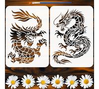 FINGERINSPIRE 2 Pcs Pochoir Peinture Totem Dragon Chinois avec Pinceau, 29.7x21cm Réutilisable Modèle de Pochoir Dragon Décoratif DIY pour Bois, Tissu, Meubles, Mur, Artisanats DIY, Décor Maison