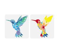 FINGERINSPIRE 2 Pcs Pochoirs Colibri pour Peinture 30X30cm Plastique Pet Oiseaux Fleurs Modèles de Dessin Creux Motifs de Mandala Floral Pochoirs Modèles de Thème Animal pour la Décoration de Sol