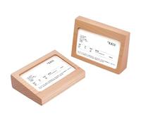 FINGERINSPIRE 2 Pcs Support pour Étiquette en Bois 10.6x7.7x2.8cm Socle d'Affichage Incliné avec Panneau Acrylique Navajo Blanc Supports Signalétique Bois Support Affichage Table pour Étiquettes Prix