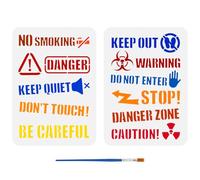 FINGERINSPIRE 2 Pochoir de Dessin de Mots D'Avertissement Avec Pinceau 29.7X21cm Modèle de Panneaux Avertissement Interdiction Fumer Arrêtez Garder Silence Pochoir Danger pour Bois Mur Tissu Meubles