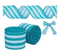 FINGERINSPIRE 2 Rouleau de Ruban en Toile de Jute Rayée Cyan Ruban de Tissu de Ferme à Rayures de 63mm de Large pour Projets de DIY Emballages Cadeaux Couronnes Décors de Festival (Rouleau de 4.57 M)