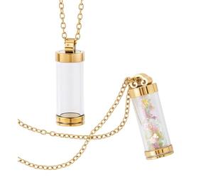 FINGERINSPIRE 2 Set Kit Collier Bouteille en Verre: 2Pcs Pendentif Bouteille en Verre Transparent avec 2Pcs Chaîne Dorée en Acier Inoxydable 304 38mm Vial Urne Transparent pour Cendres