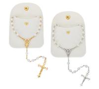 FINGERINSPIRE 2 Styles Chapelets Catholiques Avec 2Pcs Pochettes Velours Perles Plastique Blanc Collier Alliage Or/Argent Set Collier Y pour Femmes Hommes Prière Quotidienne Voyage Port Quotidien