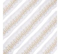 FINGERINSPIRE 2 Yards/1.82m Pearl Beaded Trim 46mm White Polyester Mesh Lace Applique Trim, Bridal Dress Edging Trim with Pearls Bordure décorative en Dentelle pour Ceinture de mariée Robe de mariée