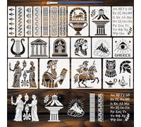 FINGERINSPIRE 20Pcs Pochoir Peinture Grecque 4 Tailles Motifs Culture Grèce Antique Pochoirs Grèce Rome Architecture Personnages Modèles Avec Un Pinceau pour Planche Bois Meuble Décor Mur Maison