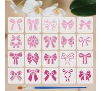 FINGERINSPIRE 20Pcs Pochoir Peinture Noeud Papillon 10x10cm Pochoirs Noeud Papillon 20 Style Gabarit Ruban Noeuds Réutilisable Pochoir Plastique Avec Pinceau pour DIY Artisanat Décor Mur Scrapbooking