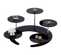 FINGERINSPIRE 234x235x96.5mm Présentoir à Bijoux en Acrylique Noir à 5 Niveau Support de Présentation Rond en Acrylique Base en Forme de Lune Support de Présentation pour Petits Bijoux Cupcakes Parfum