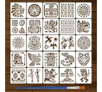FINGERINSPIRE 25Pièces Pochoirs Totem Tribal Avec Un Pinceau 15x15cm